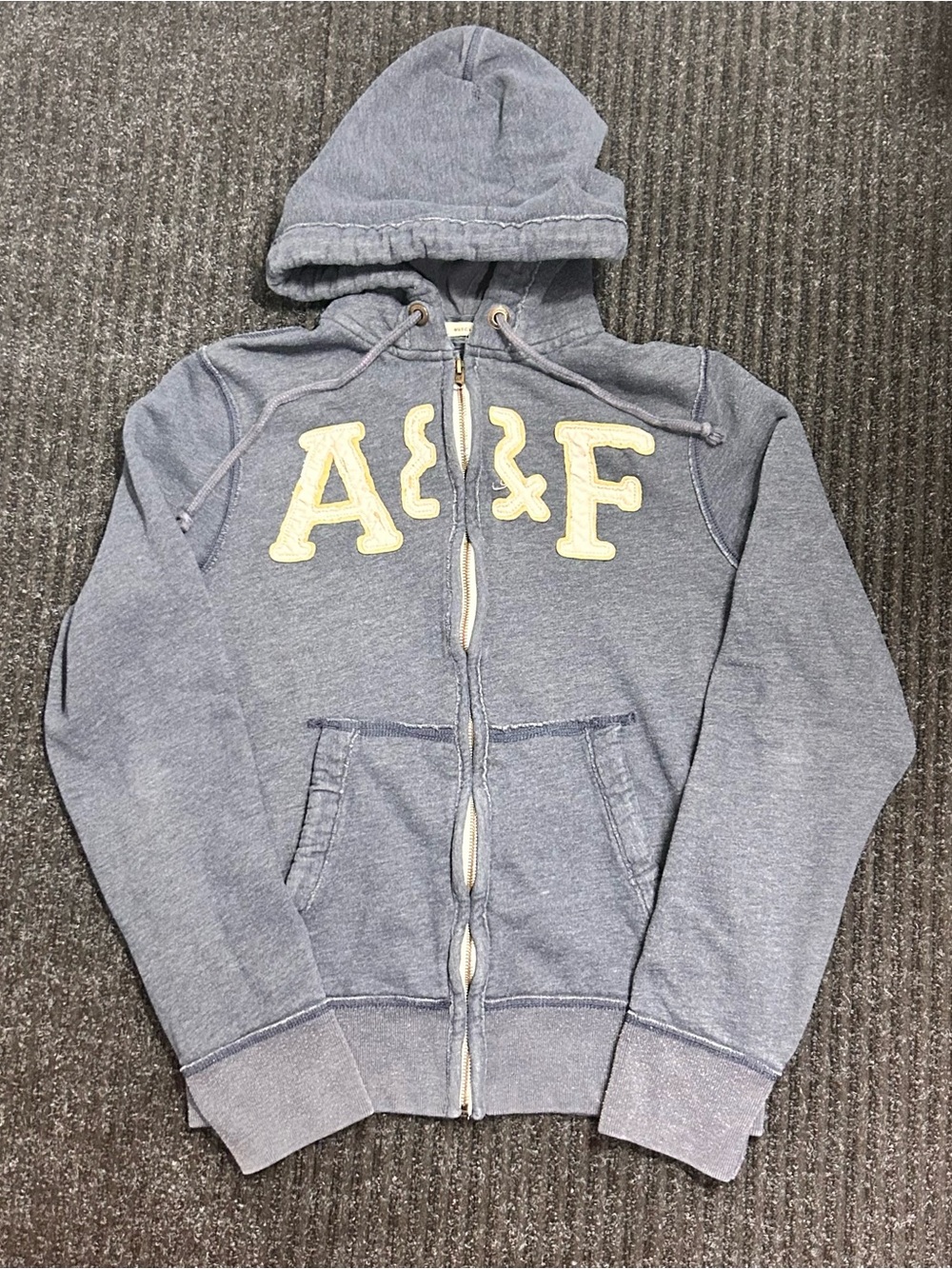 Abercrombie & Fitch Navy Zip Hoodie with Cream Applique